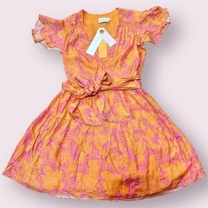 NWT Tanya Taylor Orange Pink Ruffled Wrap Tie Mini Dress 4